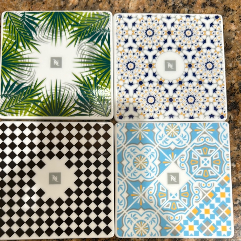 4 Nespresso Tropical and Geometric Square coasters